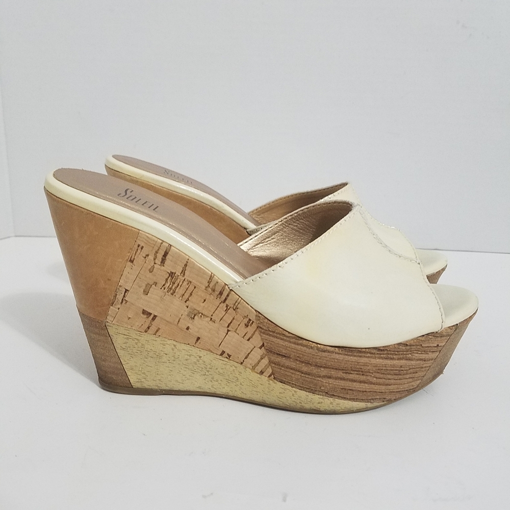 Soleil Platform Cork Heel Mule 8 Cream
